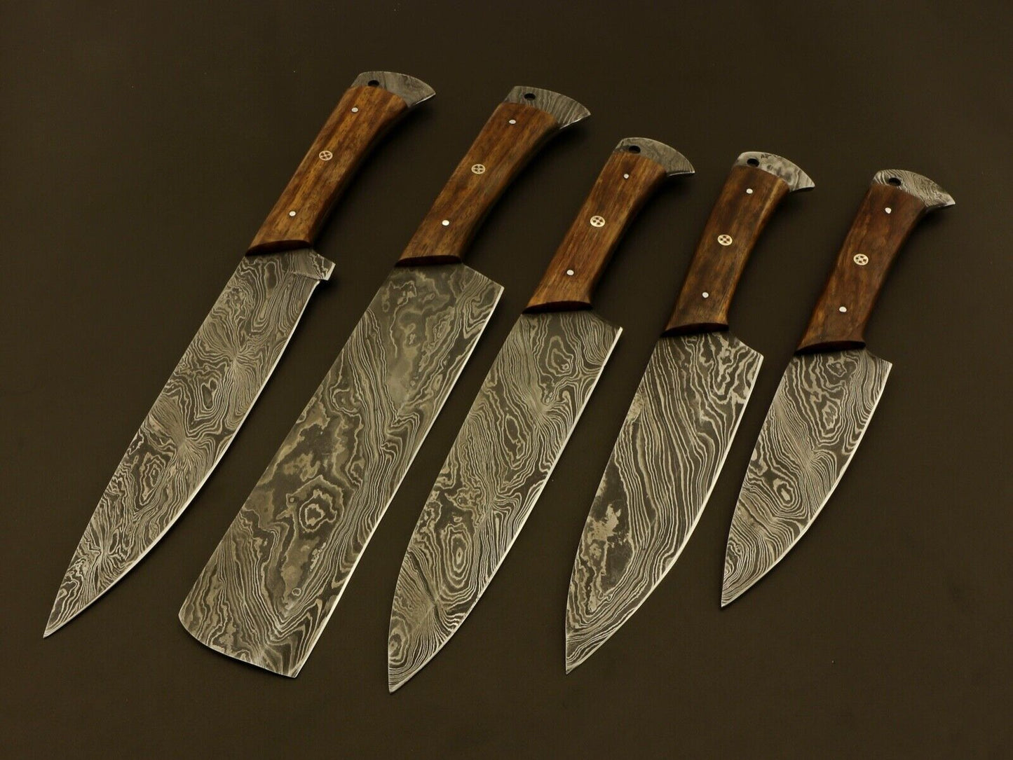 5 Pc Handmade Damascus Steel Chef Knife Set – Professional Hand-Forged Kitchen Knives