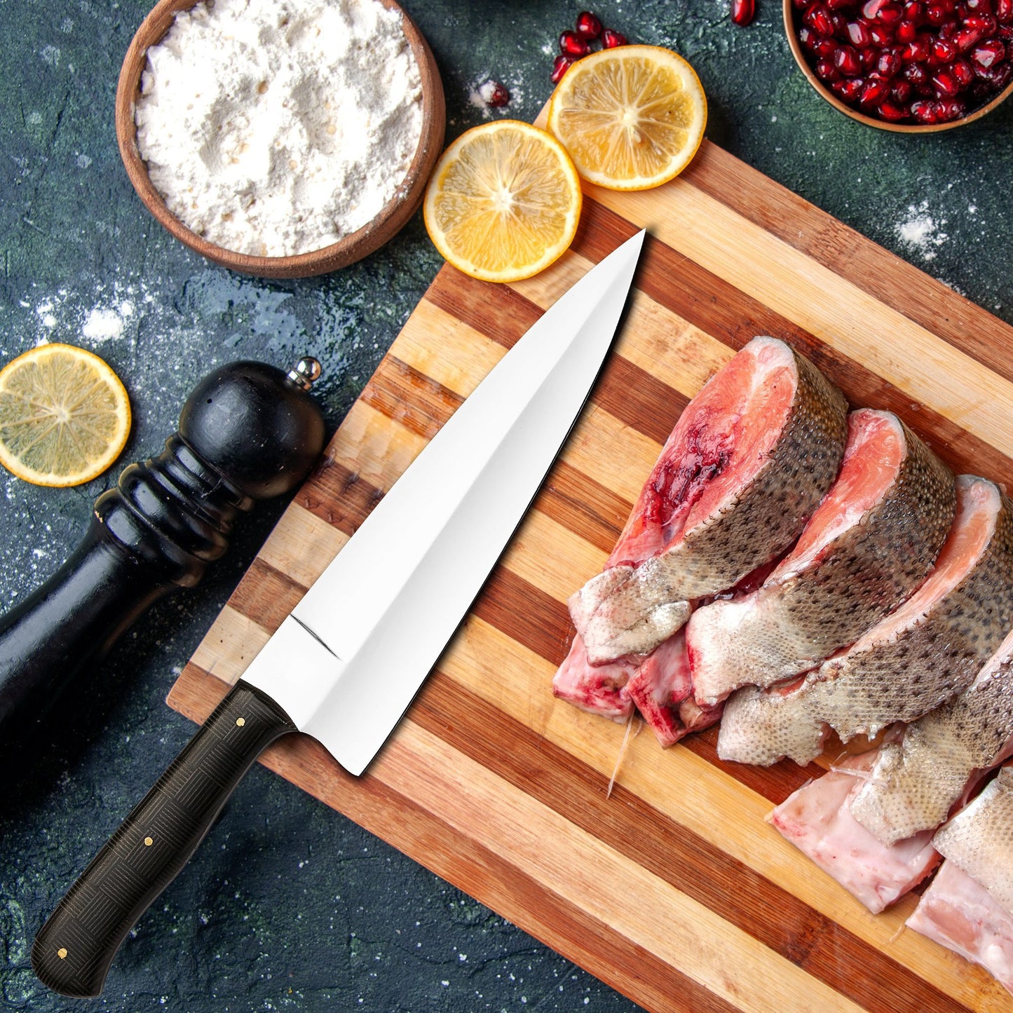 Professional Stainless Steel Chef Knife, 13 Inch High Carbon Blade, 8 Inch Sharp High Polish Kitchen Knife with Micarta Handle for Meat Cutting & Cooking